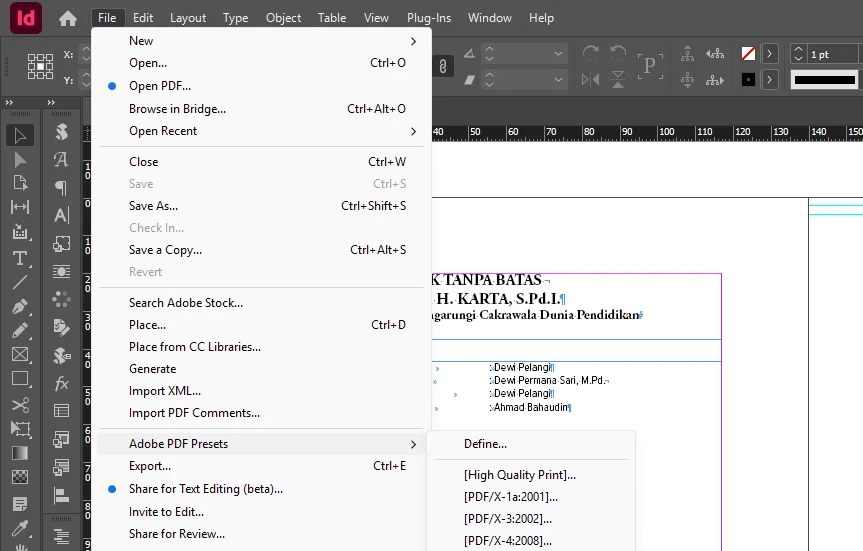 Cara Export File InDesign ke PDF Siap Cetak